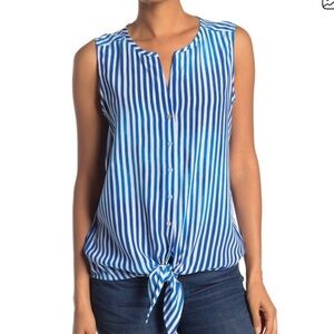 Tommy Bahama, Marina Stripe Tie Front 100% Silk Blouse, Size L